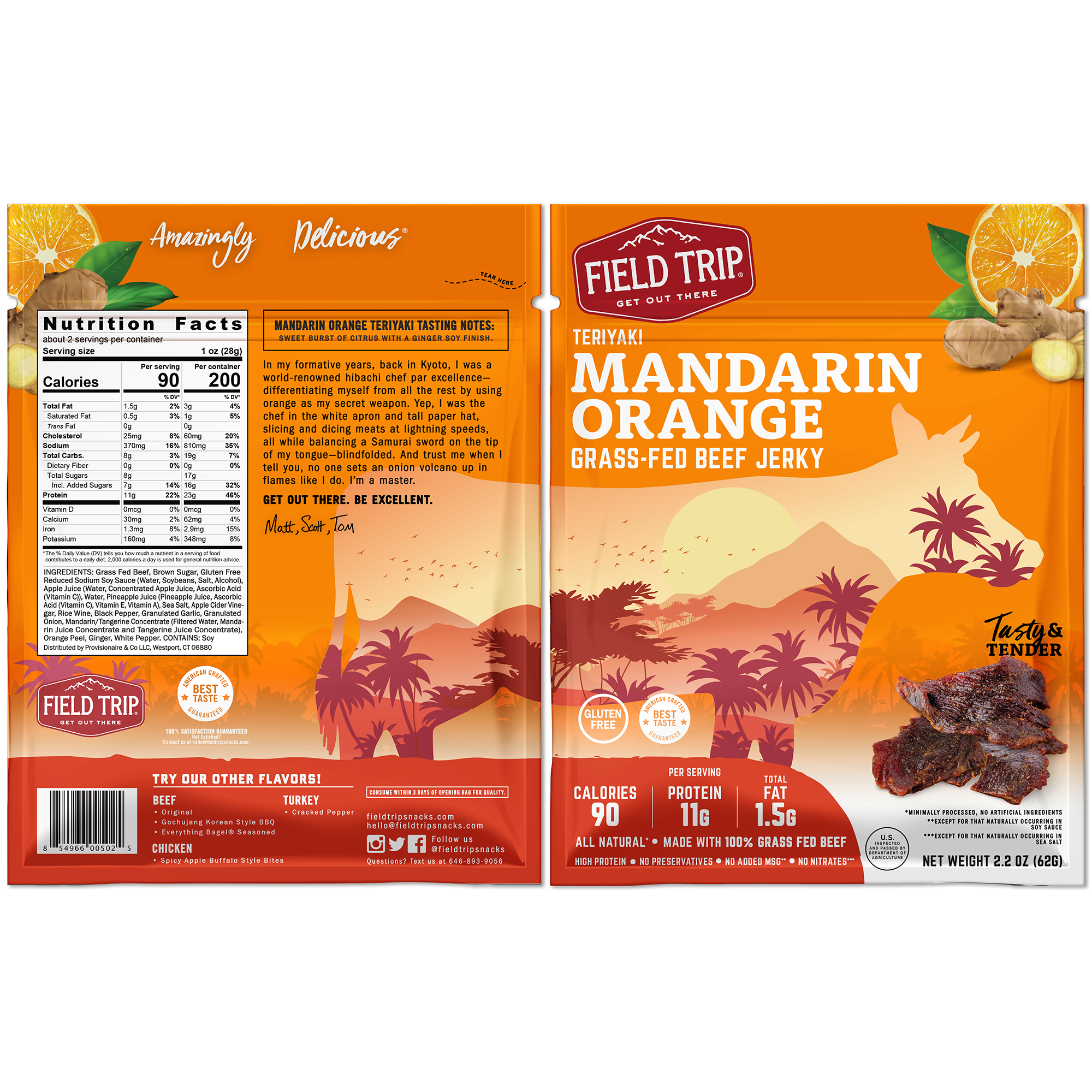 Mandarin Orange Teriyaki Beef Jerky 2.2oz (4ct)